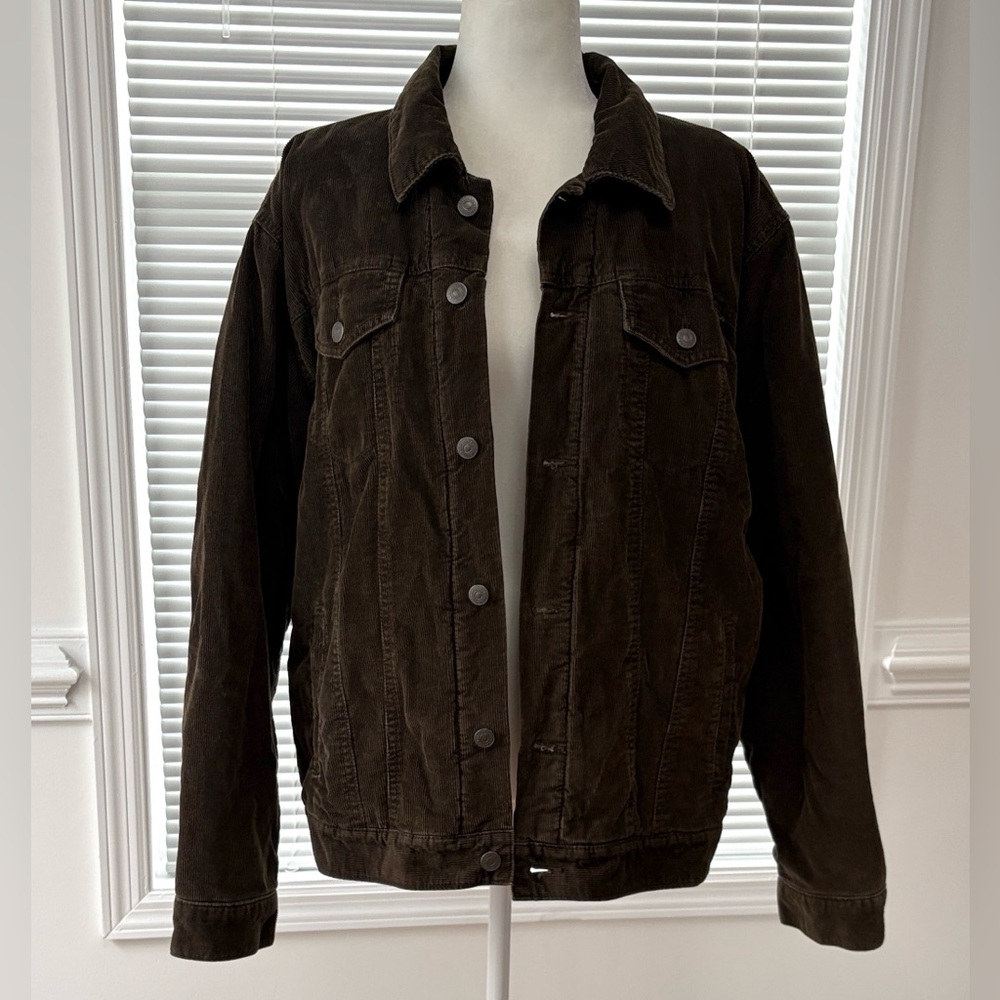 Vintage y2k GAP Mens Brown Corduroy Sherpa Lined Trucker Jacket Size L Buttons